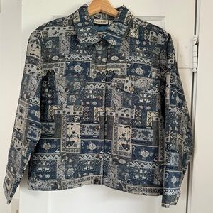 Vintage Blue Tapestry Snap Button Jacket